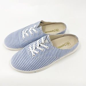 SPENCO Blue/White Striped Slip On Comfort Shoes Mule Clog SZ 9